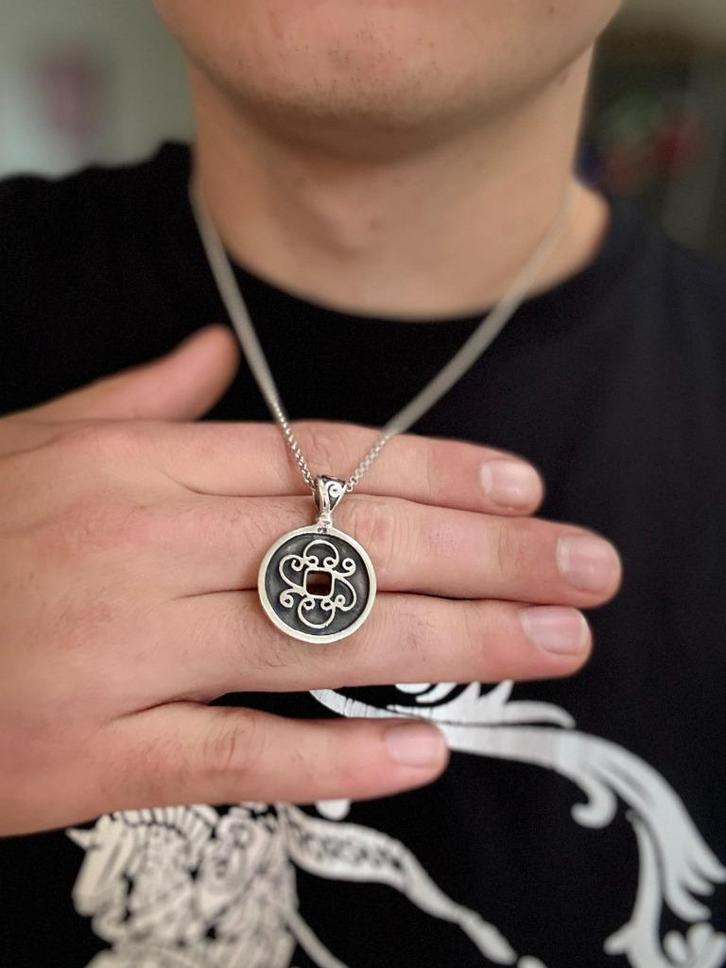 Handgemaakte zilveren ketting met hanger, Sieraden, Tassen en Uiterlijk, Kettingen, Nieuw, Zilver, Zilver, Met hanger, Ophalen of Verzenden