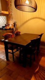 Teak houten eettafel met 4 stoelen - koloniaal, Ophalen, Gebruikt, 100 tot 150 cm, Koloniaal
