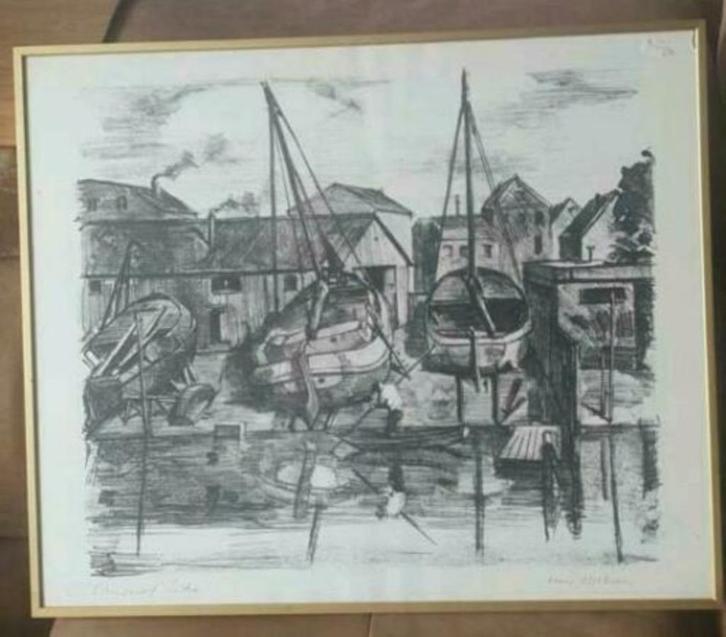 Litho scheepswerf Amsterdam Zaanstreek Hans Olsthoorn 1990, Antiek en Kunst, Kunst | Litho's en Zeefdrukken, Ophalen