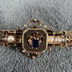 Gouden broche | 14K | 3,77gr | langwerpig saffier | 401116, Sieraden, Tassen en Uiterlijk, Broches, 4 tot 7 cm, Ophalen of Verzenden