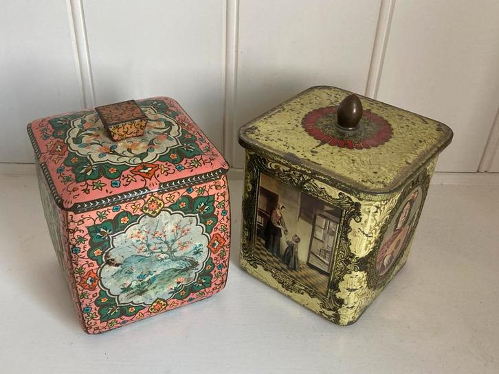 Vintage decoratieve blikken - 2 stuks in gebruikte staat, Verzamelen, Blikken, Gebruikt, Overige, Overige merken, Verzenden