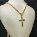 14k gouden ketting rope schakel chain met kruis, Ophalen of Verzenden, Zo goed als nieuw, Goud