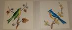 2x Vintage tegels met vogels Fujimiyaki Tile Works Japan, Antiek en Kunst, Antiek | Wandborden en Tegels, Ophalen of Verzenden