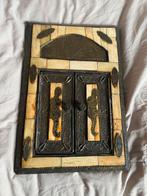 Vintage spiegel ingelegd been hout koper bohemian, Verzenden, Rechthoekig, Minder dan 50 cm