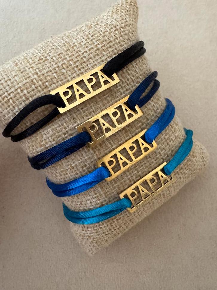 Gouden papa bedel armband aan satijn koord naar keuze, Sieraden, Tassen en Uiterlijk, Armbanden, Nieuw, Staal, Goud, Met bedels of kralen