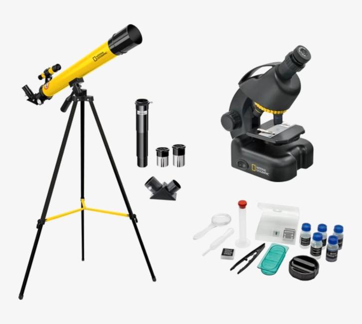 National geographic telescoop en microscoop set, Audio, Tv en Foto, Optische apparatuur | Telescopen, Zo goed als nieuw, Lenzentelescoop (refractor)