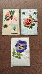 3 handmade kaarten. Roos,bloemen,klaver 1905/1907/1921, Ophalen of Verzenden, Voor 1920