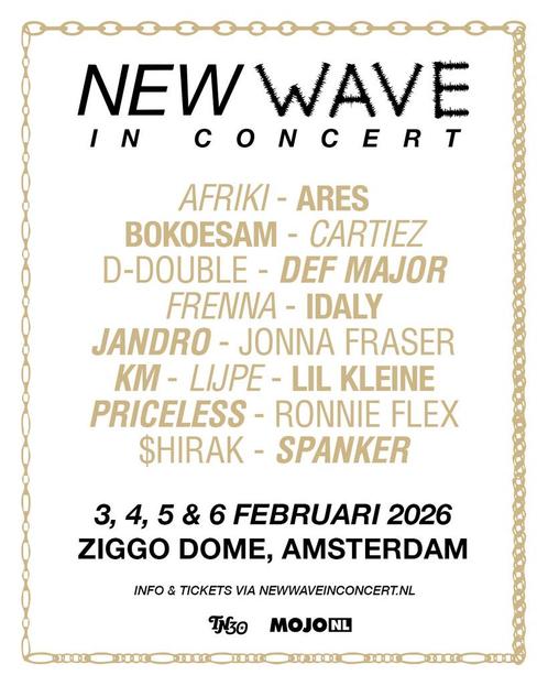 NEW WAVE zitplaatsen dinsdag 3 februari vak 102, Tickets en Kaartjes, Concerten | Overige, Twee personen, Februari
