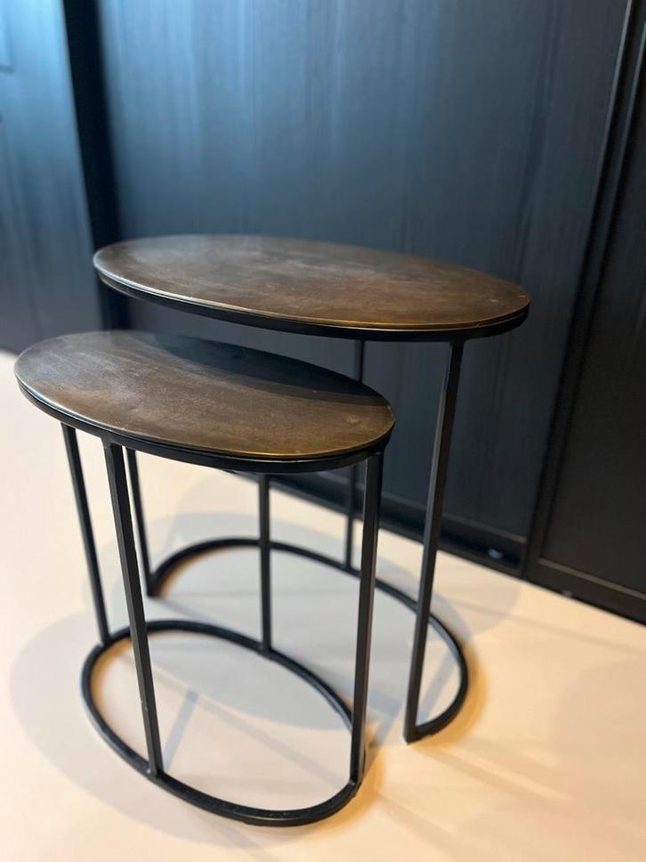 Bijzettafels van brass metaal, Huis en Inrichting, Tafels | Bijzettafels, Gebruikt, Ovaal, 45 tot 60 cm, Minder dan 55 cm, Metaal of Aluminium