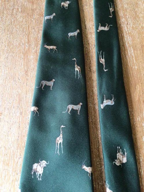 Groene stropdas, zijde, Afrikaanse dieren., Kleding | Heren, Stropdassen, Zo goed als nieuw, Groen, Ophalen of Verzenden