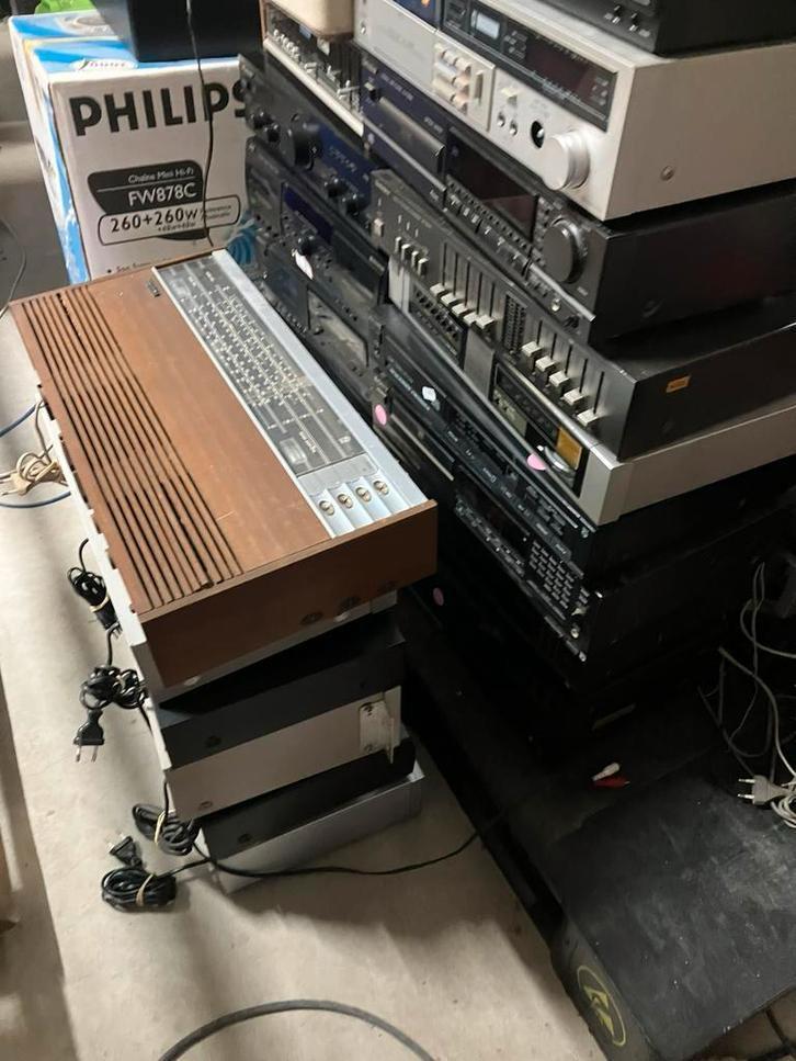 Partij hifi 6 pallets vol , export!  Ongeveer 160 stuks, Audio, Tv en Foto, Stereo-sets, Gebruikt, Cassettedeck, Cd-speler, Dvd-speler