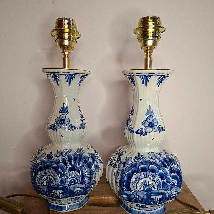 Set van 2 handgemaakte Delfts blauwe vaaslampen, Huis en Inrichting, Lampen | Tafellampen, Nieuw, Minder dan 50 cm, Ophalen of Verzenden