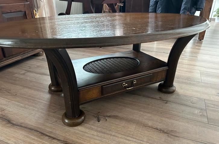 Donker Eiken Salontafel met Lade, Huis en Inrichting, Tafels | Salontafels, Gebruikt, Minder dan 50 cm, 50 tot 100 cm, 100 tot 150 cm