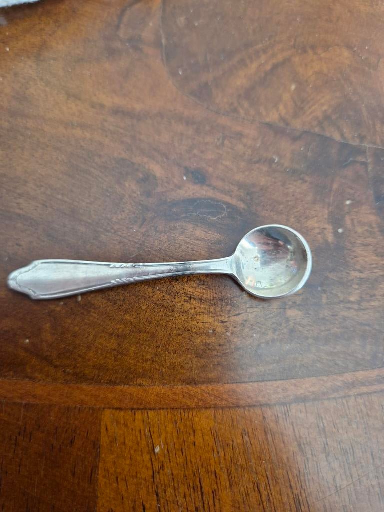 Antieke verzilverd mosterd- of zoutlepel, Antiek en Kunst, Ophalen of Verzenden