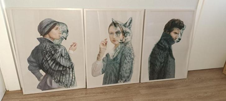 3 Mooie grote  ingelijste foto's : half mens/half dier, Huis en Inrichting, Woonaccessoires | Schilderijen, Tekeningen en Foto's