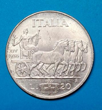 Italië 20 lire 1936R naslag in zilver  beschikbaar voor biedingen