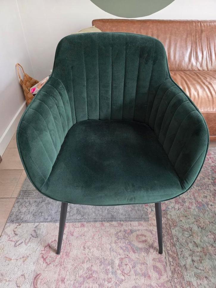 Groene velvet Stoel como van Kwantum, Huis en Inrichting, Stoelen, Zo goed als nieuw, Eén, Metaal, Stof, Overige kleuren, Ophalen of Verzenden