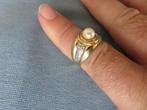 Ring met 2 stenen en parel in 8 karaat goud, Sieraden, Tassen en Uiterlijk, Ringen, Gebruikt, Ophalen of Verzenden, 17 tot 18