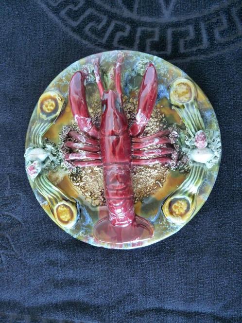 Lobster plate, zeekreeft bord, palissy majolica, sierbord, Huis en Inrichting, Woonaccessoires | Wanddecoraties, Zo goed als nieuw