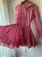 Zomerse wit roze katoenen doorknoop jurk lange mouw Zara M, Maat 38/40 (M), Zara, Ophalen of Verzenden, Zo goed als nieuw