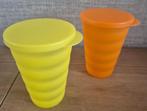 Tupperware Trendy bekers met deksel 500ML Oranje en Geel, Ophalen of Verzenden, Zo goed als nieuw, Geel, Beker of Kan