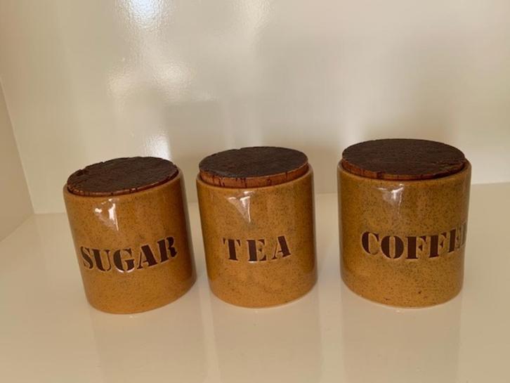 Vintage voorraadpotten (jaren 60) suiker thee koffie, Huis en Inrichting, Keuken | Keukenbenodigdheden, Zo goed als nieuw, Ophalen of Verzenden