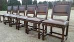 6 eiken eetkamer stoelen met leder, Huis en Inrichting, Stoelen, Ophalen, Gebruikt, Bruin