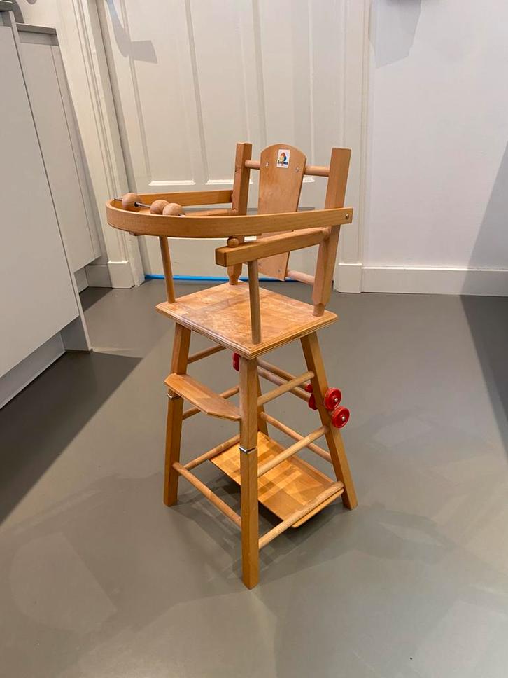 Vintage houten poppenstoel verstelbaar, Kinderen en Baby's, Speelgoed | Poppen, Zo goed als nieuw, Babypop, Ophalen