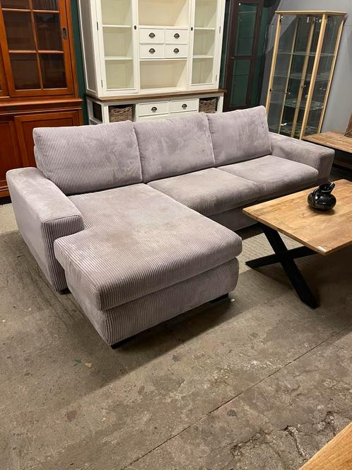 Grijs rib stoffen hoekbank, Huis en Inrichting, Banken | Complete zithoeken, Ophalen