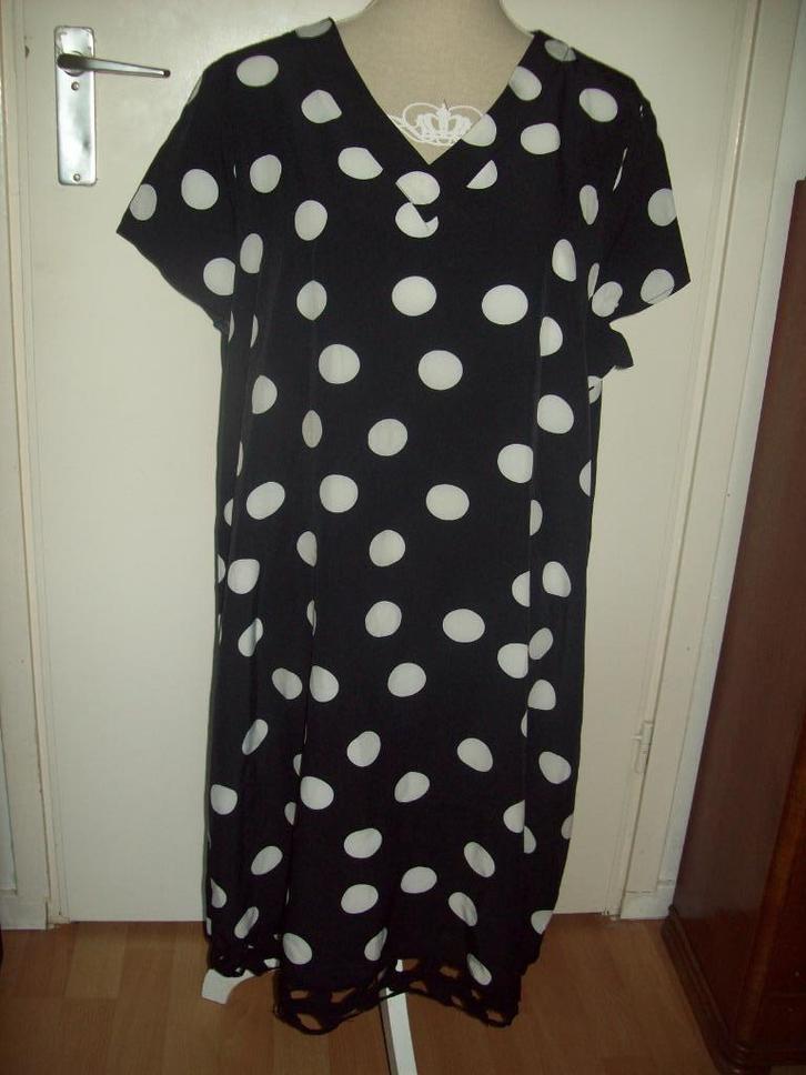 NIEUW! Trendy vintage zwart polkadot jurk maat XXL 46 48, Kleding | Dames, Jurken, Nieuw, Maat 46/48 (XL) of groter, Zwart, Verzenden