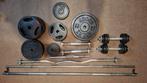 Halter set 65.5kg. gewichten, Sport en Fitness, Fitnessmaterialen, Ophalen, Zo goed als nieuw