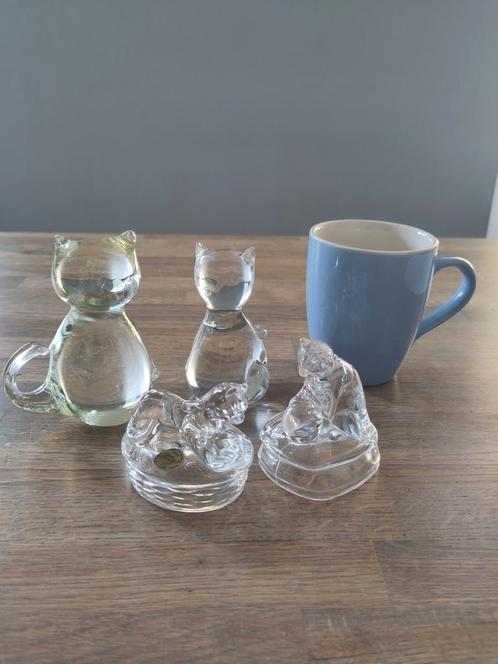 4 glazen katjes, ook kristal, Verzamelen, Porselein, Kristal en Bestek, Zo goed als nieuw, Kristal, Ophalen of Verzenden