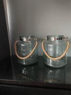 2 windlichten vazen glas, Huis en Inrichting, Ophalen, Overige materialen, Blauw, Zo goed als nieuw