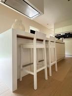 Massief houten barkruk wit 2x, Huis en Inrichting, Barkrukken, Ophalen, Gebruikt, 60 tot 90 cm, Hout