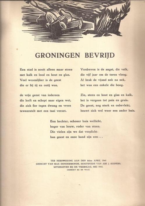 DENDERMONDE, Max- Groningen bevrijd. Rijmprent Abe J.Kuipers, Antiek en Kunst, Kunst | Etsen en Gravures, Ophalen of Verzenden
