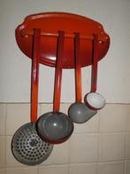 Emaille lepelrek oranje met 4 oranje lepels, Antiek en Kunst, Antiek | Emaille, Ophalen