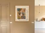 Prachtig abstract schilderij met blanke baklijst 98x114cm, Ophalen