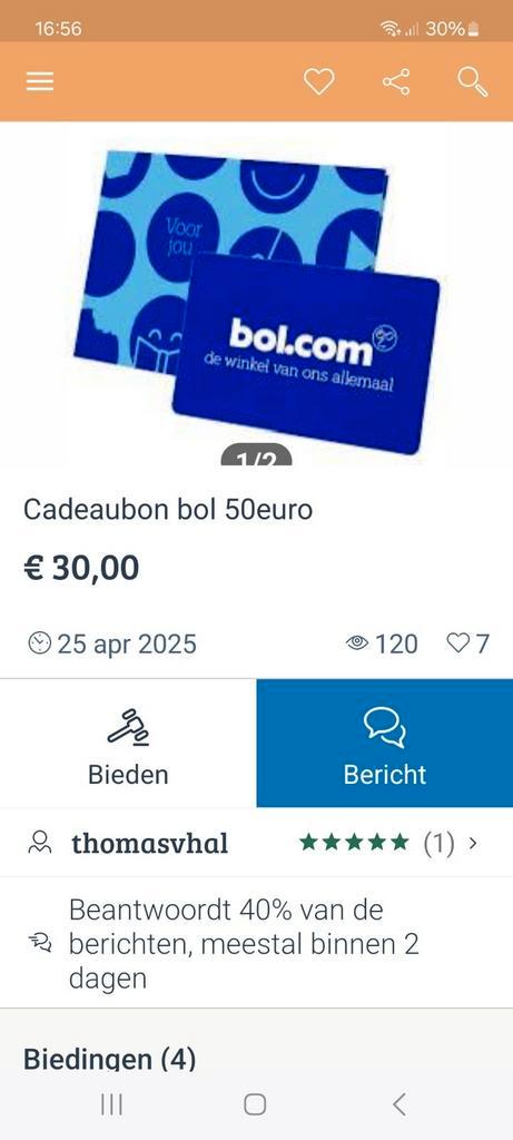 Oplichting, cadeaubon bol van thomasvhal, Tickets en Kaartjes, Kortingen en Cadeaubonnen, Eén persoon, Overige typen, Cadeaubon