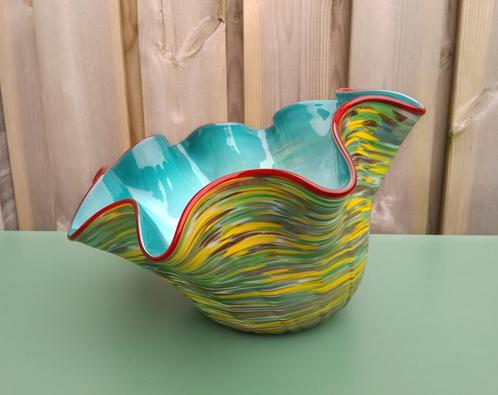 Glazen Murano schaal blauw groen tinten - asymmetrisch, Antiek en Kunst, Kunst | Overige Kunst, Ophalen of Verzenden