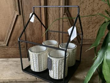 NIEUW metalen huis houder met 4 luxe windlichtjes beschikbaar voor biedingen