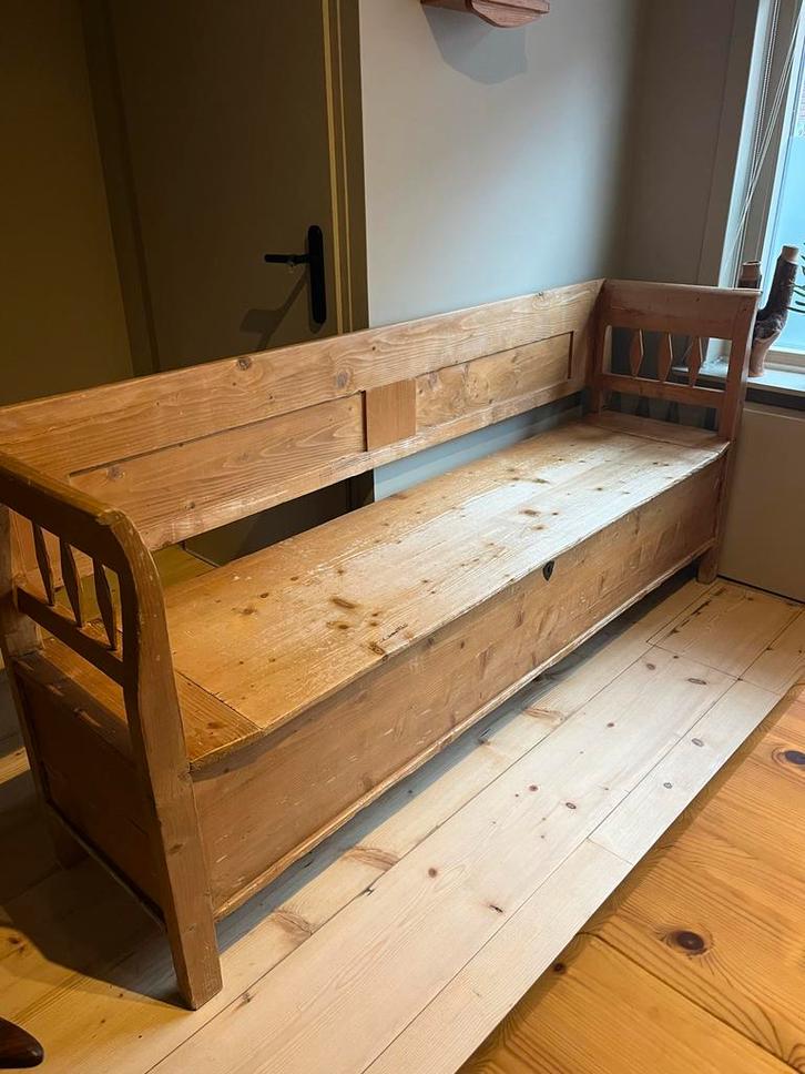 Grenen Massieve Bank met Opbergruimte, Antiek en Kunst, Antiek | Meubels | Stoelen en Banken, Ophalen