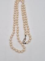 Oude parelketting met zilveren sluiting 61cm, Verzenden, Gebruikt, Wit, Zilver