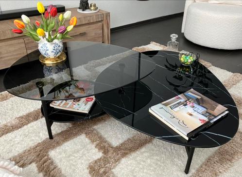 Moderne salontafel Eleonora Levi marmer/glas/ijzer., Huis en Inrichting, Tafels | Salontafels, Zo goed als nieuw, Minder dan 50 cm