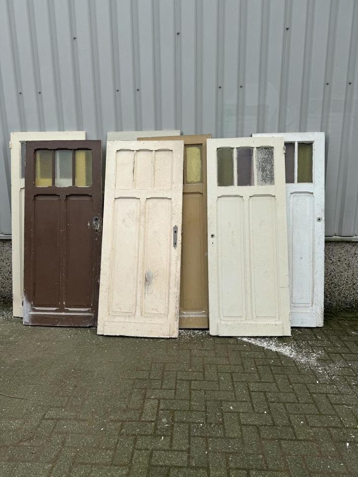 Leuk setje antieke paneeldeuren uit 1920, Doe-het-zelf en Verbouw, Deuren en Horren, Gebruikt, Binnendeur, Minder dan 200 cm, Glas
