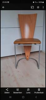 Zes Moderne eetkamerstoelen, beukenhout met leer en metaal, Huis en Inrichting, Stoelen, Ophalen, Gebruikt, Metaal, Grijs