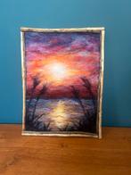 Wolvilt Zonsondergang Schilderij handgemaakt, Minder dan 50 cm, Oorspronkelijke maker, Nieuw, Ophalen of Verzenden