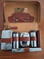 Vintage Lederen Toilettas rond 1940 Chromium Plated, Antiek en Kunst, Ophalen of Verzenden