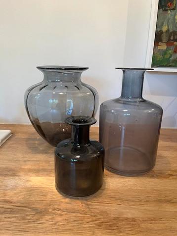 VAAS VAZEN BLAUW GLAS 3 STUKS DECO BLOEMEN beschikbaar voor biedingen