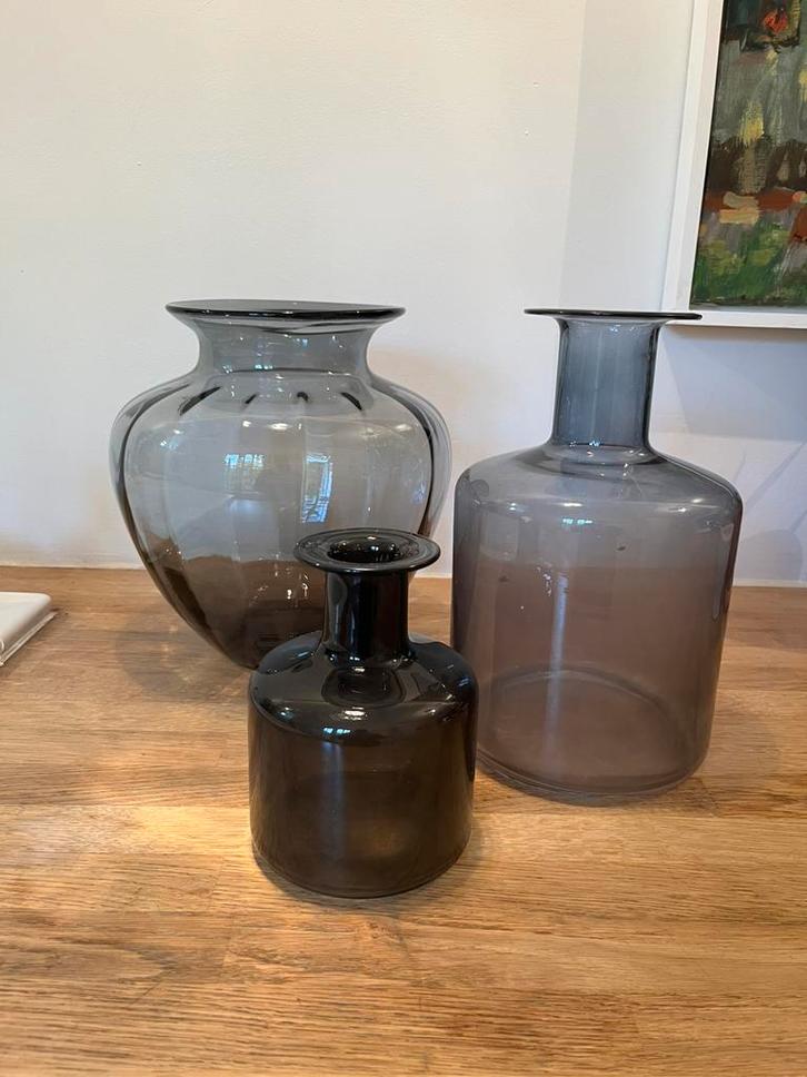 VAAS VAZEN BLAUW GLAS 3 STUKS DECO BLOEMEN, Huis en Inrichting, Woonaccessoires | Vazen, Zo goed als nieuw, Blauw, Minder dan 50 cm