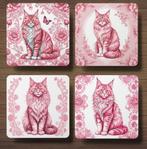 Maine Coon Delfts Roze onderzetters met houder, Ophalen of Verzenden, Nieuw, Glas of Kopje